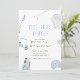 Blue Preppy Tee-Rific Three Golf Birthday Kaart