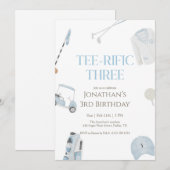 Blue Preppy Tee-Rific Three Golf Birthday Kaart (Voorkant / Achterkant)