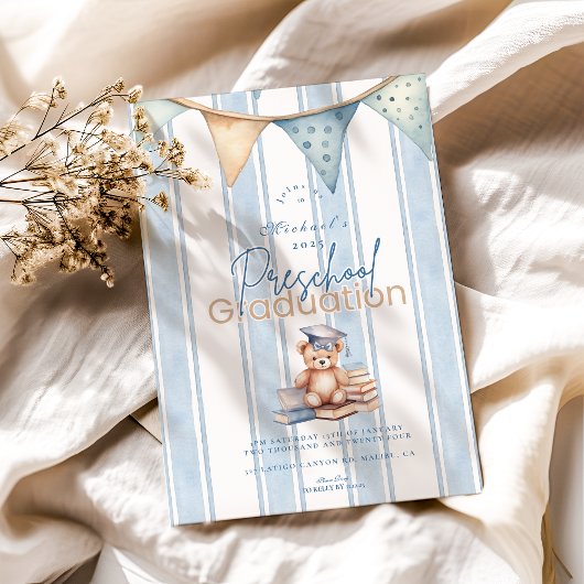 Blue Preschool Teddy Bear Afstuderen Kaart