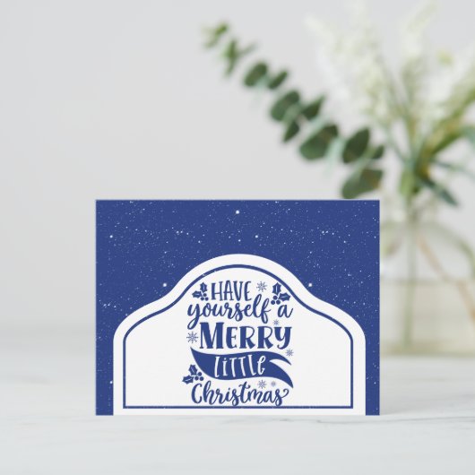 Blue Prettig Kerstfeest Script Briefkaart (Staand voorkant)