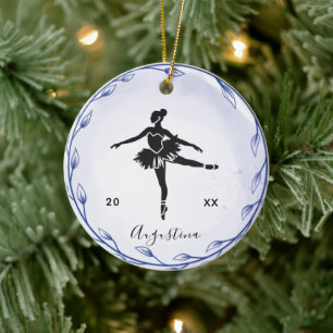 Blue Prima Ballerina Silhouette Name & Year Cute Keramisch Ornament