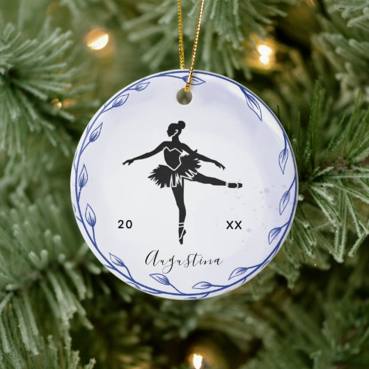 Blue Prima Ballerina Silhouette Name & Year Cute Keramisch Ornament (Boom)