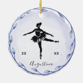 Blue Prima Ballerina Silhouette Name & Year Cute Keramisch Ornament (Achterkant)