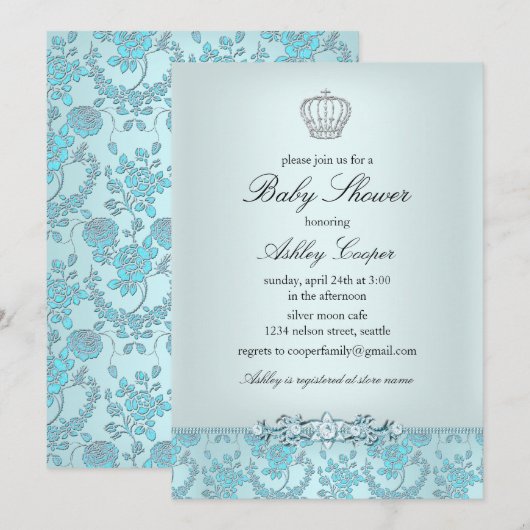 Blue Prince Baby shower Uitnodiging (Voorkant / Achterkant)