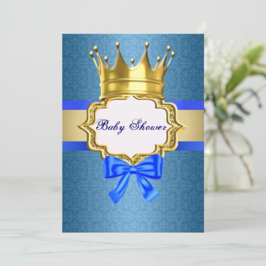 Blue Prince Baby shower Uitnodiging (Staand voorkant)