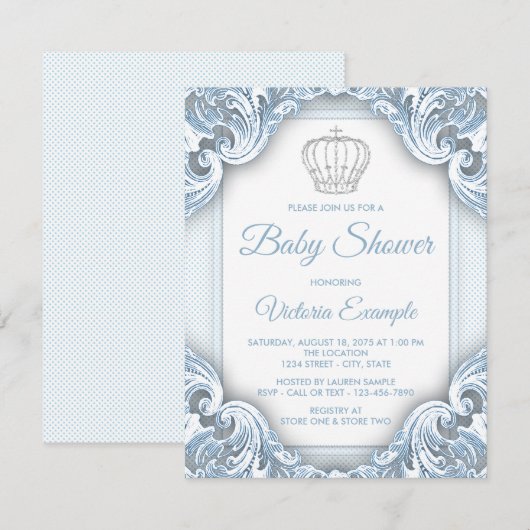 Blue Prince Baby Shower Uitnodigingen (Voorkant / Achterkant)
