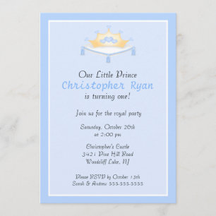 Blue Prince Crown Birthday Party Invitation Kaart