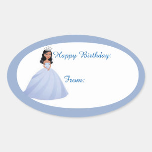 Blue Princess Birthday Gift Label Stickers