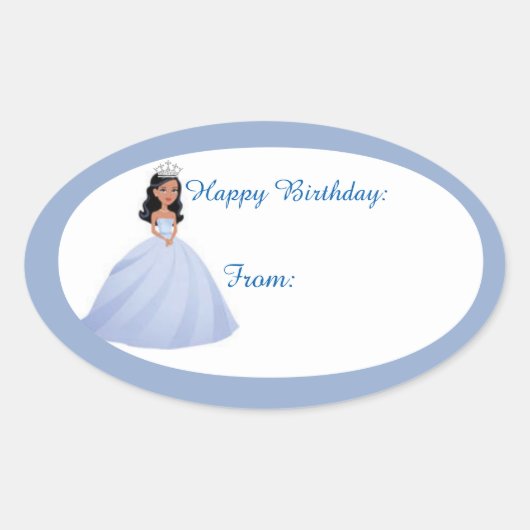 Blue Princess Birthday Gift Label Stickers (Voorkant)