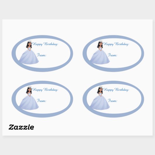Blue Princess Birthday Gift Label Stickers (Vel)