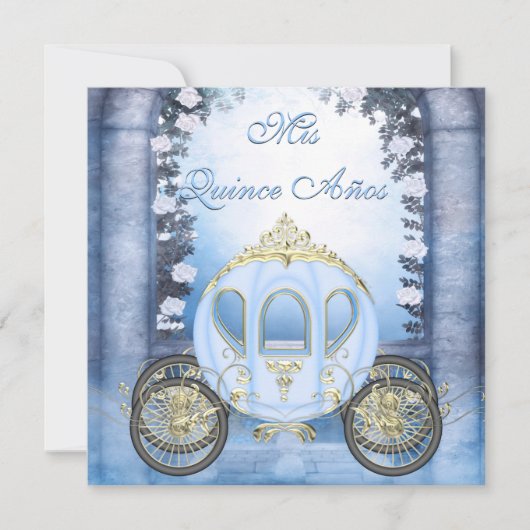 Blue Princess Carriage Enchanted Quinceanera Kaart (Voorkant)