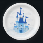 Blue Princess Castle Personalized Girly Papieren Bordje<br><div class="desc">Sweet princess castle gepersonaliseerd met je prinses naam party paper bord. Zo schattig en zo blauw. Ideaal voor het prinsesevenement in je leven.</div>
