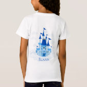 Blue Princess Castle Personalized Girly T-shirt (Achterkant)