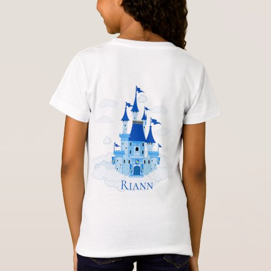Blue Princess Castle Personalized Girly T-shirt (Achterkant)