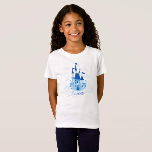 Blue Princess Castle Personalized Girly T-shirt (Voorkant volledig)