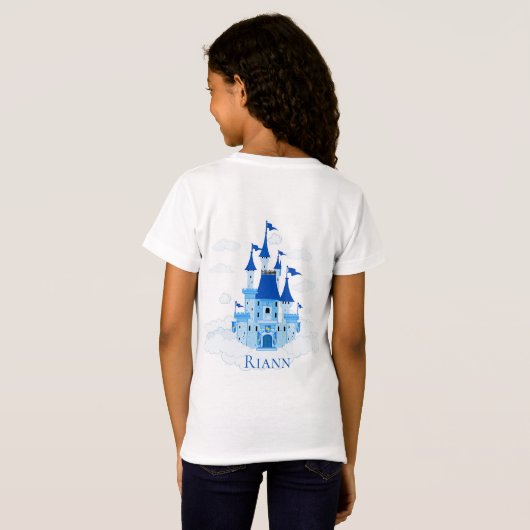 Blue Princess Castle Personalized Girly T-shirt (Achterkant volledig)