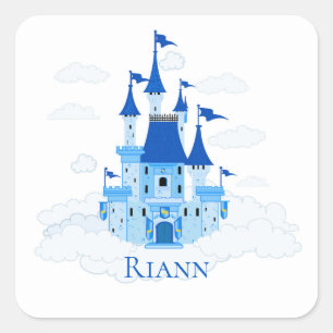 Blue Princess Castle Personalized Girly Vierkante Sticker