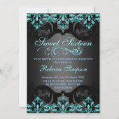 Blue Princess Damask Sweet16 Birthday Invite Kaart (Achterkant)