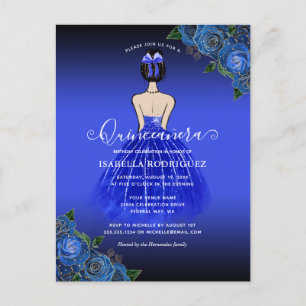 Blue Princess Gold Birthday Quinceañera Briefkaart