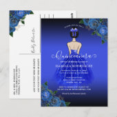 Blue Princess Gold Birthday Quinceañera Briefkaart (Voorkant / Achterkant)