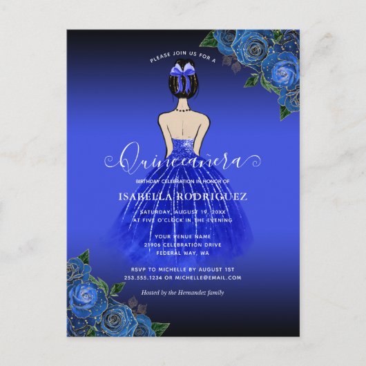 Blue Princess Gold Birthday Quinceañera Briefkaart (Voorkant)