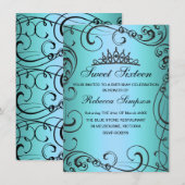 Blue Princess Sweet 16 Verjaardag Uitnodiging (Voorkant / Achterkant)