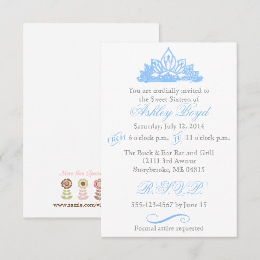 Blue Princess Sweet Sixteen Uitnodiging (Voorkant / Achterkant)