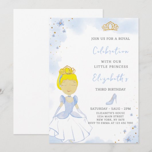 Blue Princess verjaardagsuitnodiging Kaart (Voorkant / Achterkant)