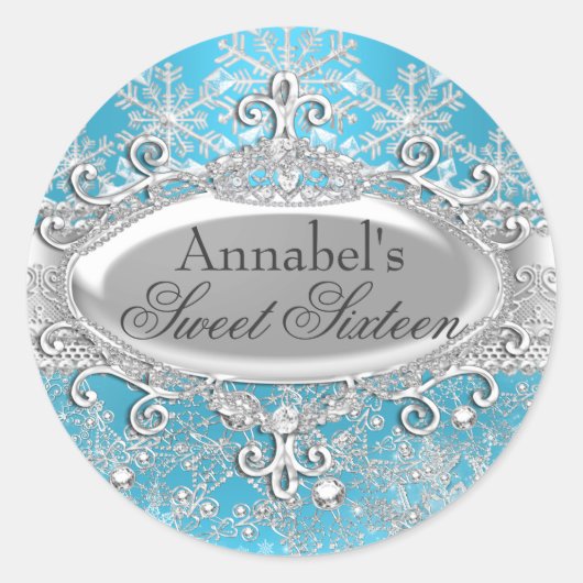 Blue Princess Winter Wonderland Sweet 16 Sticker (Voorkant)