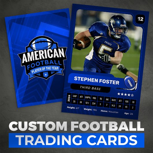 Blue Pro American Football Player Trading Kaart Contactkaartje