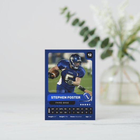 Blue Pro American Football Player Trading Kaart Contactkaartje (Staand voorkant)