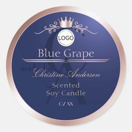 Blue Product Label Rose Gold Frame Logo Monogram (Voorkant)