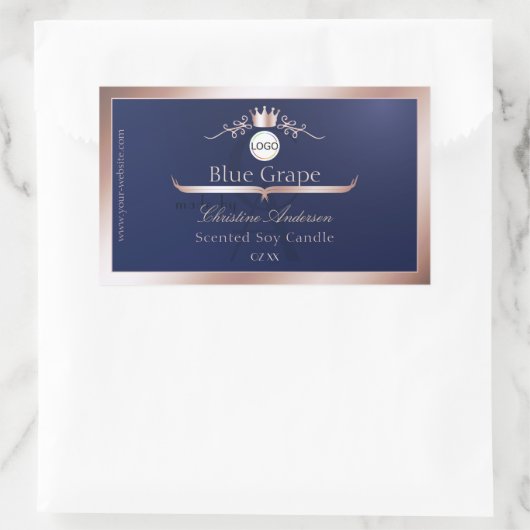 Blue Product Label Rose Gold Frame Logo Monogram (Tas)