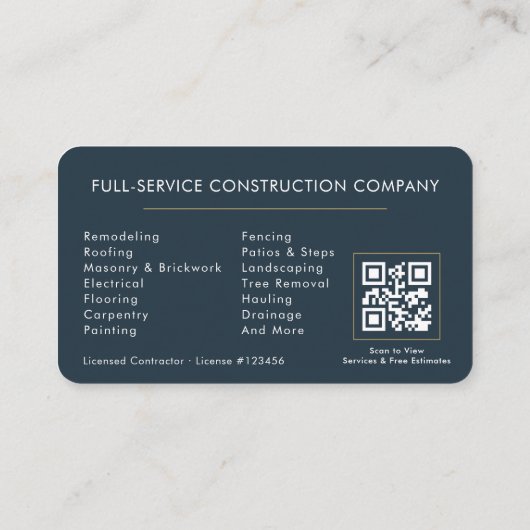 Blue Professional Contractor & Builder QR Code Visitekaartje (Achterkant)