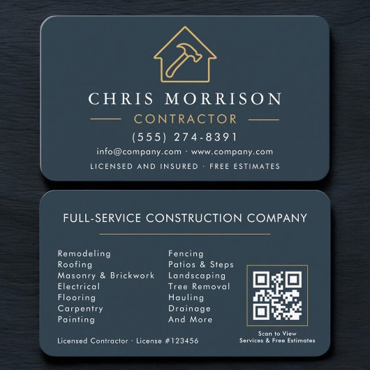 Blue Professional Contractor & Builder QR Code Visitekaartje