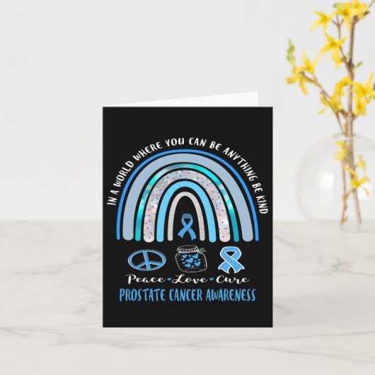 Blue Prostate Cancer Peace Love Cure Sign T-shirt Kaart (Gele Bloem)