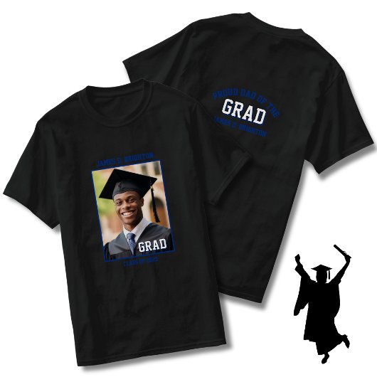 Blue Proud Dad Foto Afstuderen T-shirt