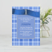 Blue Pset Baby Boy First Birthday Invitation Kaart (Staand voorkant)