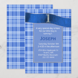 Blue Pset Baby Boy First Birthday Invitation Kaart