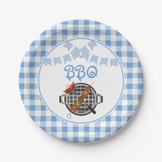 Blue Pset Bunting Banner BBQ Party Papieren Bordje (Voorkant)