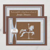 Blue Pset Carousel Horse Baby shower Invitation Kaart (Voorkant / Achterkant)