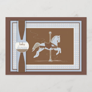 Blue Pset Carousel Horse Baby shower Invitation Kaart