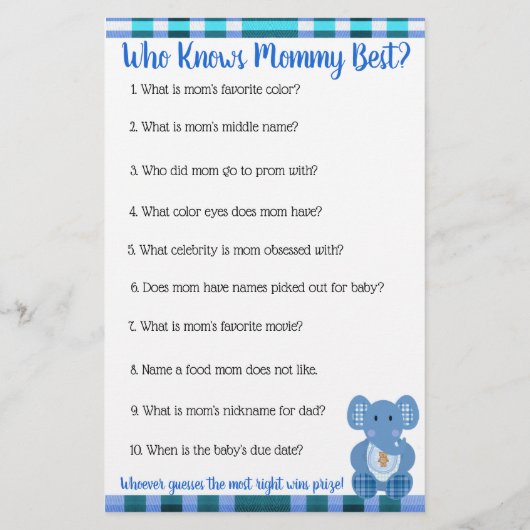 Blue Pset Elephant-games van het baby shower Flyer (Achterkant)