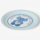 Blue Pset Elephant Happy 1st Birthday Bord (Gekanteld)