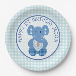 Blue Pset Elephant Happy 1st Birthday Bord