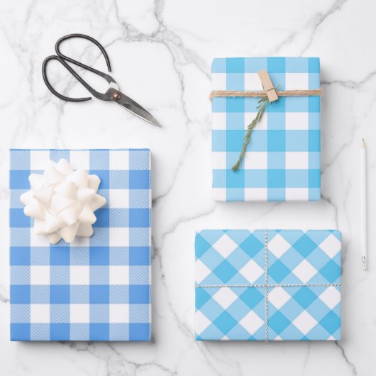 Blue Pset Gingham Inpakpapier Vel (Voorkant)