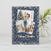 Blue Pset Gold Snow Glitter-fotokerstkaarten Feestdagenkaart (Staand voorkant)