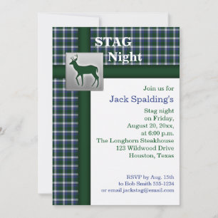 Blue Pset, Green and Silver Stag Invitation Kaart