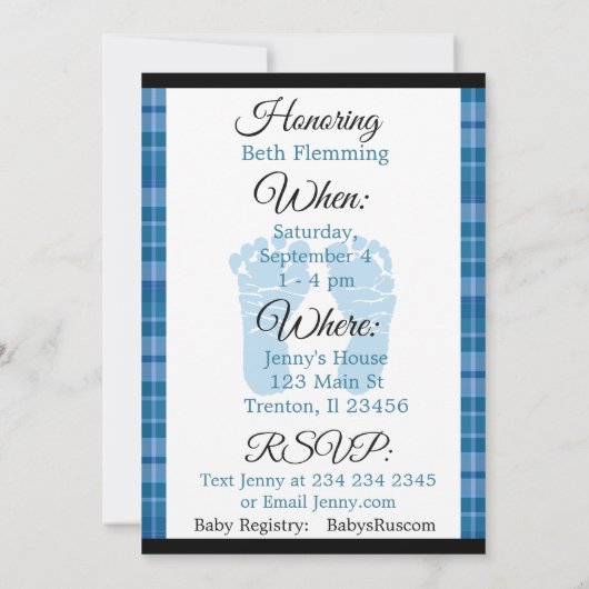 Blue Pset is een Baby shower-uitnodiging Kaart (Achterkant)