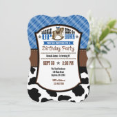 Blue Pset Koeienhuid Cowboy Birthday Invite Kaart (Staand voorkant)
